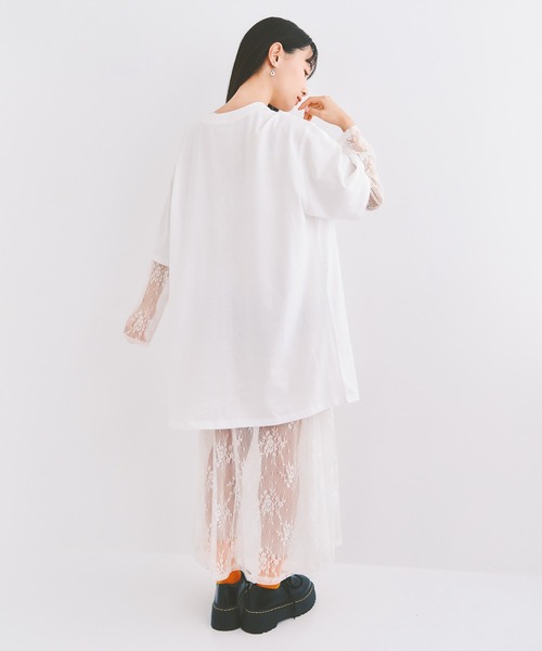 COLORME(カラーミー)の「【セット】Tシャツ&シアーレースワンピース(ワンピース・レディース・ホワイト/ブラック・FREE)」の5枚目の写真