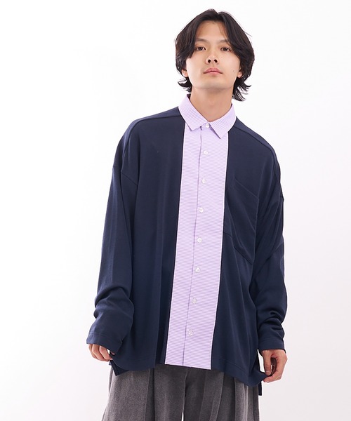 Nora Lily（ノラリリー）の「【Nora Lily】Stripe and Cut Sew Combination Shirt（シャツ/ブラウス・メンズ・ブラック/ネイビー/グレー・FREE）」の3枚目の写真