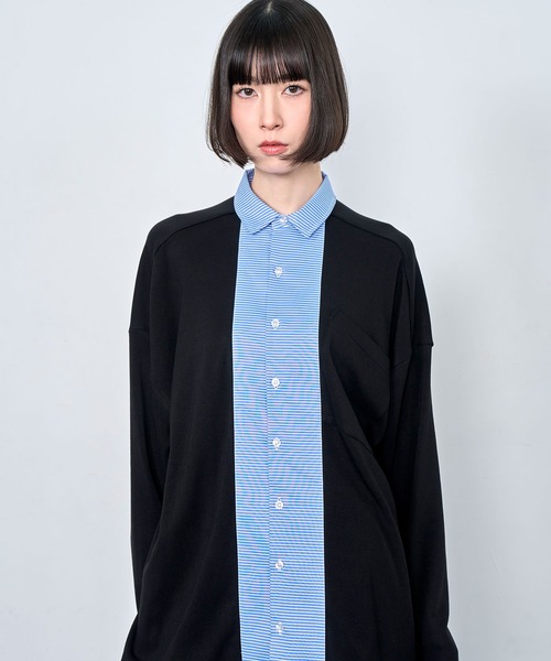 Nora Lily（ノラリリー）の「【Nora Lily】Stripe and Cut Sew Combination Shirt（シャツ/ブラウス・メンズ・ブラック/ネイビー/グレー・FREE）」の10枚目の写真