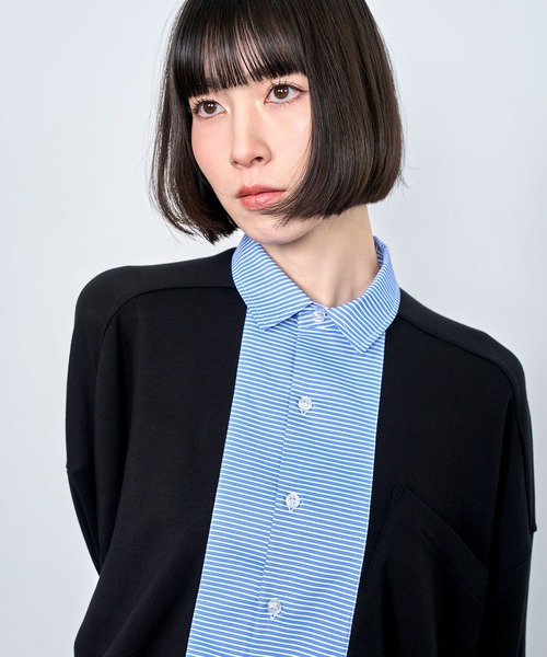 Nora Lily（ノラリリー）の「【Nora Lily】Stripe and Cut Sew Combination Shirt（シャツ/ブラウス・メンズ・ブラック/ネイビー/グレー・FREE）」の12枚目の写真