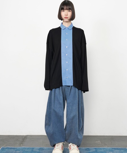 Nora Lily（ノラリリー）の「【Nora Lily】Stripe and Cut Sew Combination Shirt（シャツ/ブラウス・メンズ・ブラック/ネイビー/グレー・FREE）」の15枚目の写真
