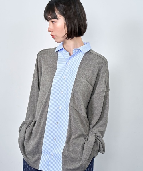 Nora Lily（ノラリリー）の「【Nora Lily】Stripe and Cut Sew Combination Shirt（シャツ/ブラウス・メンズ・ブラック/ネイビー/グレー・FREE）」の20枚目の写真