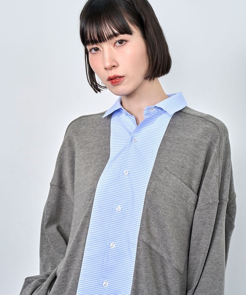 Nora Lily（ノラリリー）の「【Nora Lily】Stripe and Cut Sew Combination Shirt（シャツ/ブラウス・メンズ・ブラック/ネイビー/グレー・FREE）」の21枚目の写真