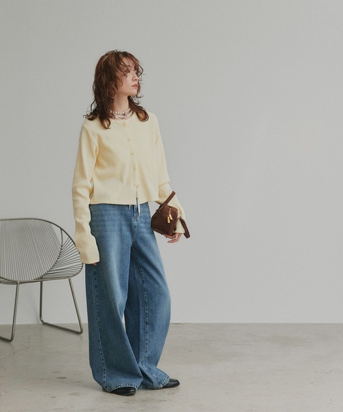 ad thie（アドティエ）の「ワッフル コンパクト カーディガン（カーディガン/ボレロ・レディース・ピンク/イエロー/ブラック/ライトグレー/ブラウン系/ブラック系・FREE）」の14枚目の写真