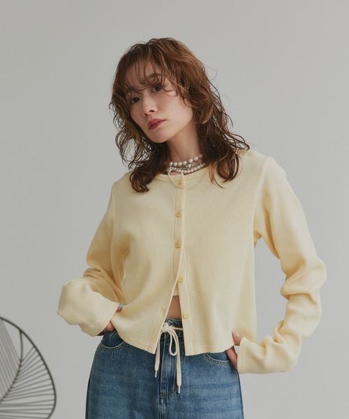 ad thie（アドティエ）の「ワッフル コンパクト カーディガン（カーディガン/ボレロ・レディース・ピンク/イエロー/ブラック/ライトグレー/ブラウン系/ブラック系・FREE）」の15枚目の写真