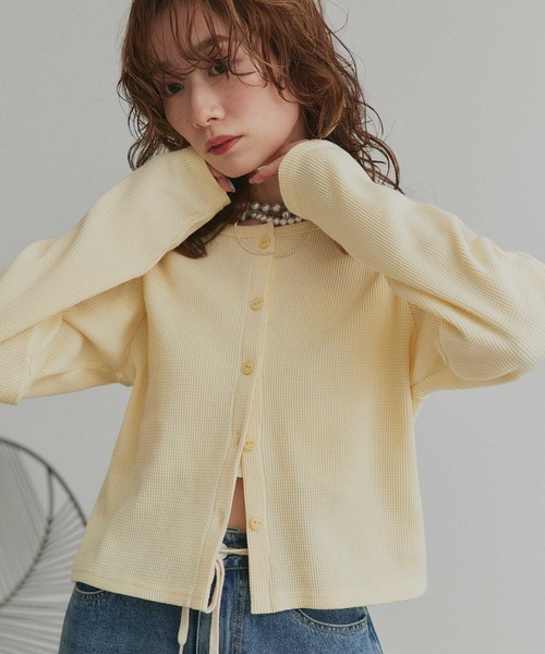 ad thie（アドティエ）の「ワッフル コンパクト カーディガン（カーディガン/ボレロ・レディース・ピンク/イエロー/ブラック/ライトグレー/ブラウン系/ブラック系・FREE）」の16枚目の写真