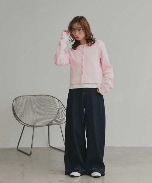 ad thie（アドティエ）の「ワッフル コンパクト カーディガン（カーディガン/ボレロ・レディース・ピンク/イエロー/ブラック/ライトグレー/ブラウン系/ブラック系・FREE）」の10枚目の写真