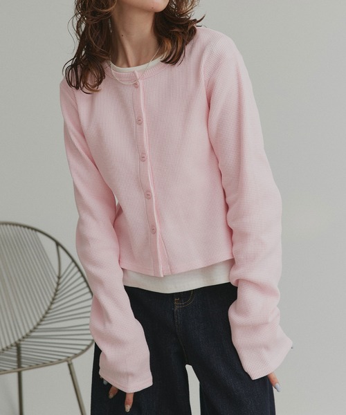 ad thie（アドティエ）の「ワッフル コンパクト カーディガン（カーディガン/ボレロ・レディース・ピンク/イエロー/ブラック/ライトグレー/ブラウン系/ブラック系・FREE）」の12枚目の写真