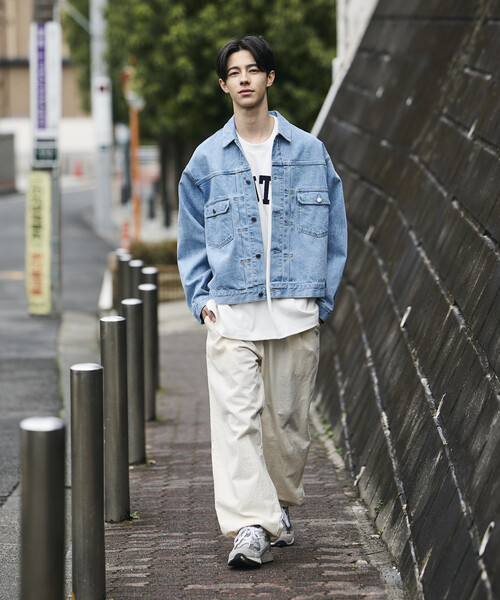 FREAK'S STORE（フリークスストア）の「ショート丈 リラックス デニムトラッカージャケット/Gジャン（デニムジャケット・メンズ・ネイビー/サックスブルー・LARGE/MEDIUM）」の17枚目の写真