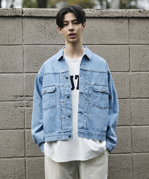 FREAK'S STORE（フリークスストア）の「ショート丈 リラックス デニムトラッカージャケット/Gジャン（デニムジャケット・メンズ・ネイビー/サックスブルー・LARGE/MEDIUM）」の18枚目の写真