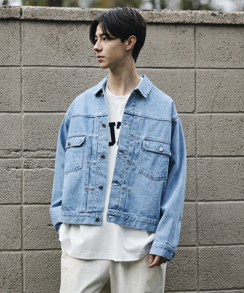 FREAK'S STORE（フリークスストア）の「ショート丈 リラックス デニムトラッカージャケット/Gジャン（デニムジャケット・メンズ・ネイビー/サックスブルー・LARGE/MEDIUM）」の19枚目の写真