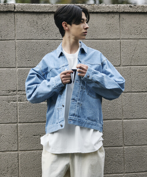 FREAK'S STORE（フリークスストア）の「ショート丈 リラックス デニムトラッカージャケット/Gジャン（デニムジャケット・メンズ・ネイビー/サックスブルー・LARGE/MEDIUM）」の20枚目の写真