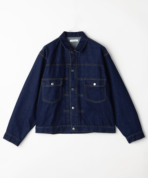 FREAK'S STORE(フリークスストア)の「ショート丈 リラックス デニムトラッカージャケット/Gジャン(デニムジャケット・メンズ・ネイビー/サックスブルー・LARGE/MEDIUM)」の10枚目の写真