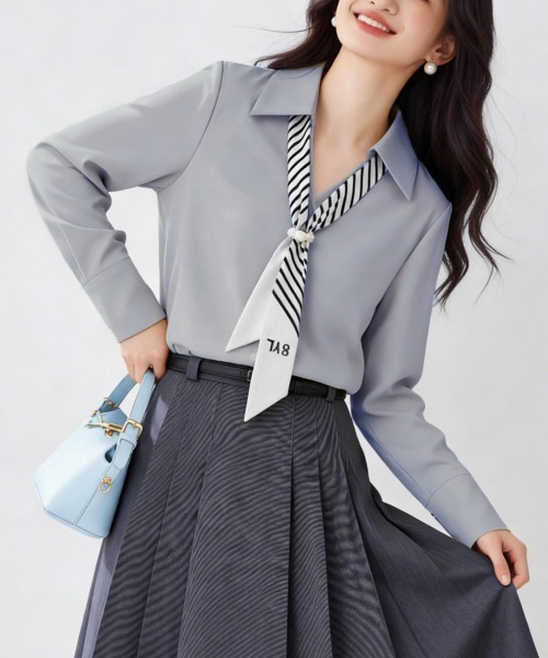 Miniministore(ミニミニストア)の「パール付きスカーフタイシャツブラウス上品(シャツ/ブラウス・レディース・ブルーグレー/ホワイト・L/M)」の15枚目の写真