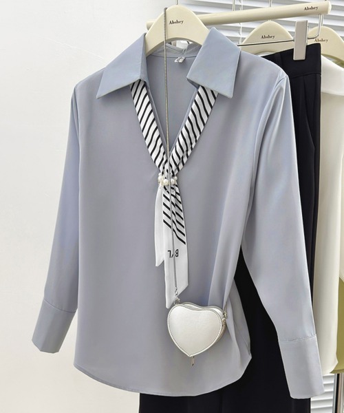 Miniministore(ミニミニストア)の「パール付きスカーフタイシャツブラウス上品(シャツ/ブラウス・レディース・ブルーグレー/ホワイト・L/M)」の17枚目の写真