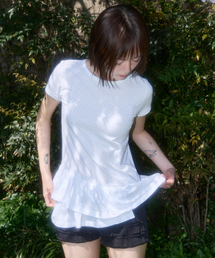 フリルレイヤードドットTシャツ(ホワイト) F25QB128