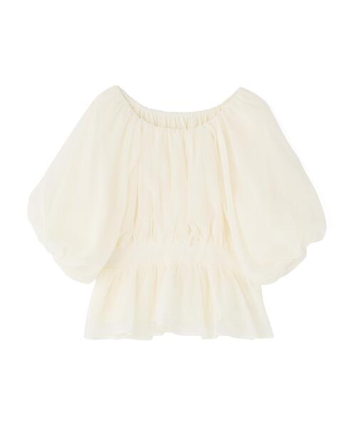 NATURAL BEAUTY BASIC(ナチュラルビューティーベーシック)の「ボリュームギャザーペプラムブラウス(シャツ/ブラウス・レディース・オフホワイト/ネイビー/ピンク・MEDIUM/SMALL)」の4枚目の写真