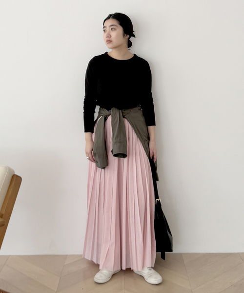 SLOBE IENA（スローブイエナ）の「《WEB限定/追加》PEボイルプリーツスカート（スカート・レディース・ピンク/ホワイト/チャコールグレー・FREE）」の4枚目の写真