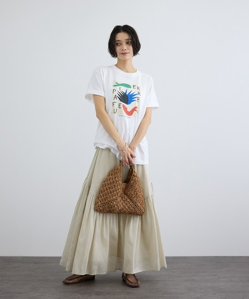 SALON adam et rope'（サロン アダム エ ロペ）の「【African Square（アフリカンスクエアー）】ラフィアバッグ平底パッチワーク扇（ハンドバッグ・レディース・ブラウン・FREE）」の3枚目の写真