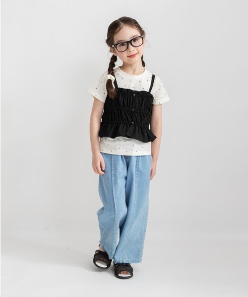 BRANSHES（ブランシェス）の「半袖Tシャツ×キャミソールセット（Tシャツ/カットソー・キッズ・サックスブルー/ブラック・90/100/140/110/130/150/120）」の3枚目の写真