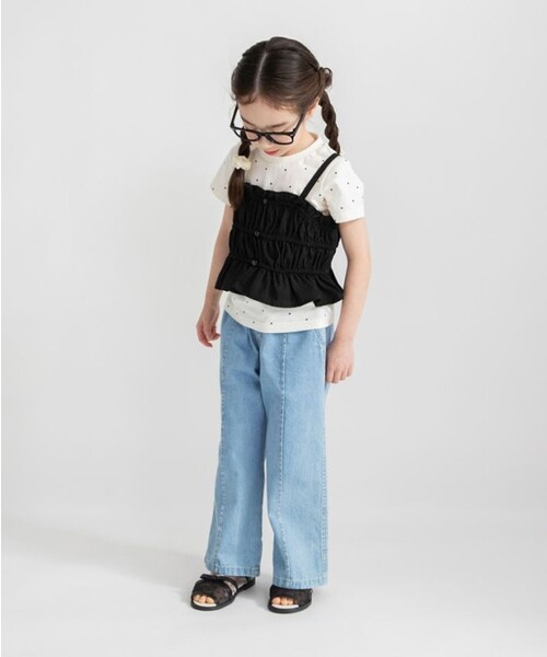 BRANSHES（ブランシェス）の「半袖Tシャツ×キャミソールセット（Tシャツ/カットソー・キッズ・サックスブルー/ブラック・90/100/140/110/130/150/120）」の4枚目の写真