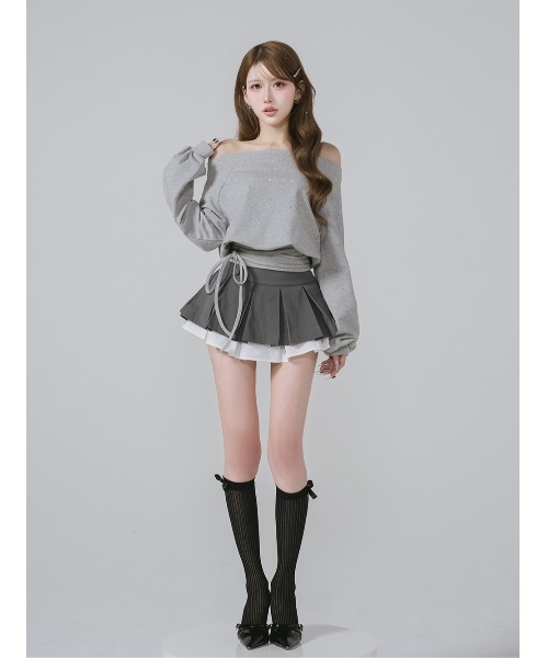 ダーリッチ darich ウエストデザインビジューオフショルダートップス GRY ウエストデザインビジューオフショルダートップス（スウェット