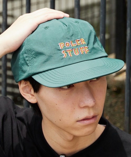 POLeR(ポーラー)の「POLeR/ポーラー FESTIVAL EMB NYLON CAP 2026年 夏 夏服(キャップ・メンズ・グリーン/ブラック/オフホワイト・ONE SIZE)」の1枚目の写真