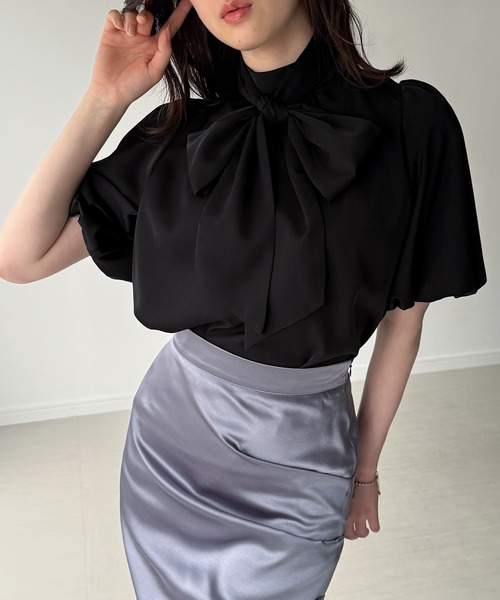 美品✨MACHATT ブラウス ボウタイ プリーツ ボリュームスリーブ セール】【取り外し可】ボリュームスリーブボウタイブラウス（シャツ