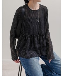 シフォンドットティアードブラウス