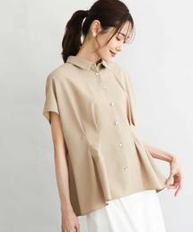 MK MICHEL KLEIN | [洗える]リネンライクストレッチ ウエストタックデザイン衿付きブラウス(シャツ/ブラウス)