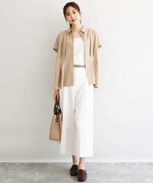 MK MICHEL KLEIN（エムケーミッシェルクラン）の「[洗える]リネンライクストレッチ ウエストタックデザイン衿付きブラウス（シャツ/ブラウス・レディース・ベージュ/ブラウン・38）」の6枚目の写真