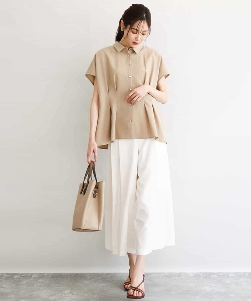 MK MICHEL KLEIN（エムケーミッシェルクラン）の「[洗える]リネンライクストレッチ ウエストタックデザイン衿付きブラウス（シャツ/ブラウス・レディース・ベージュ/ブラウン・38）」の9枚目の写真