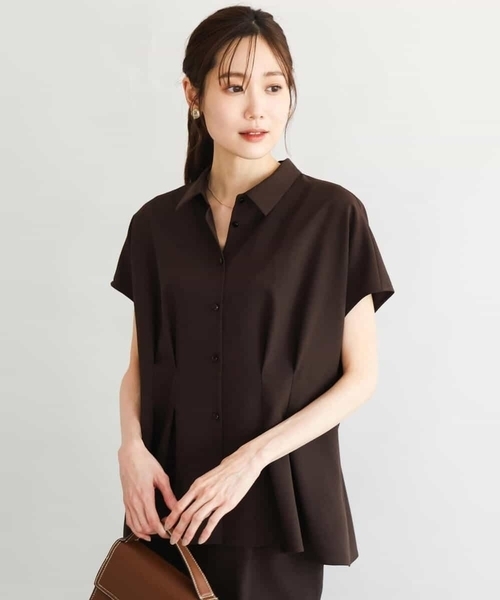 MK MICHEL KLEIN（エムケーミッシェルクラン）の「[洗える]リネンライクストレッチ ウエストタックデザイン衿付きブラウス（シャツ/ブラウス・レディース・ベージュ/ブラウン・38）」の10枚目の写真