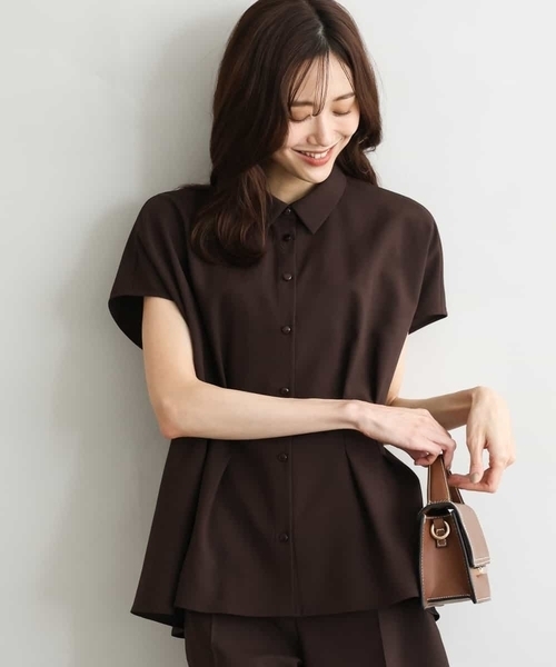 MK MICHEL KLEIN（エムケーミッシェルクラン）の「[洗える]リネンライクストレッチ ウエストタックデザイン衿付きブラウス（シャツ/ブラウス・レディース・ベージュ/ブラウン・38）」の14枚目の写真