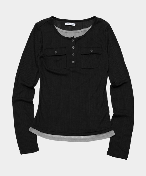 PLACE STUDIO(プレイススタジオ)の「シンプルレイヤード配色マルチポケットベーシックロングスリーブTシャツ_2COLOR(Tシャツ/カットソー・レディース・ブラック/チャコール・FREE)」の4枚目の写真