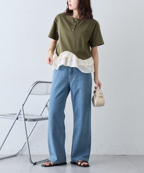 CIAOPANIC TYPY（チャオパニックティピー）の「【UVカット/接触冷感/前後2WAY】裾フリルヘンリーネックデザインTee（Tシャツ/カットソー・レディース・ホワイト/カーキ/ブラック・ONE SIZE）」の14枚目の写真
