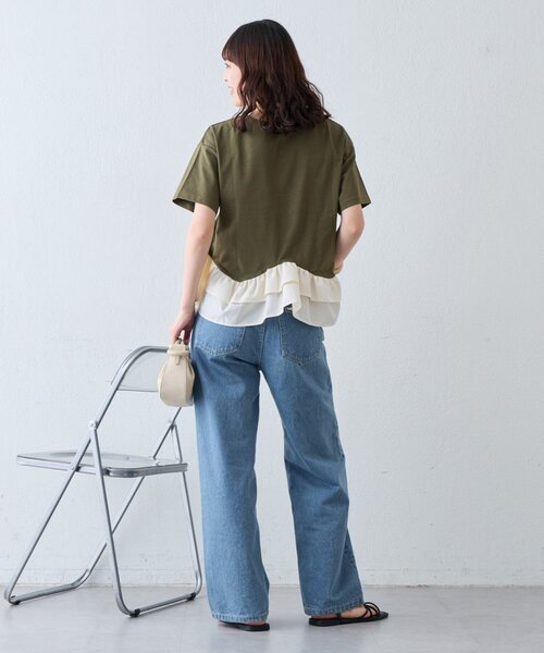 CIAOPANIC TYPY（チャオパニックティピー）の「【UVカット/接触冷感/前後2WAY】裾フリルヘンリーネックデザインTee（Tシャツ/カットソー・レディース・ホワイト/カーキ/ブラック・ONE SIZE）」の4枚目の写真