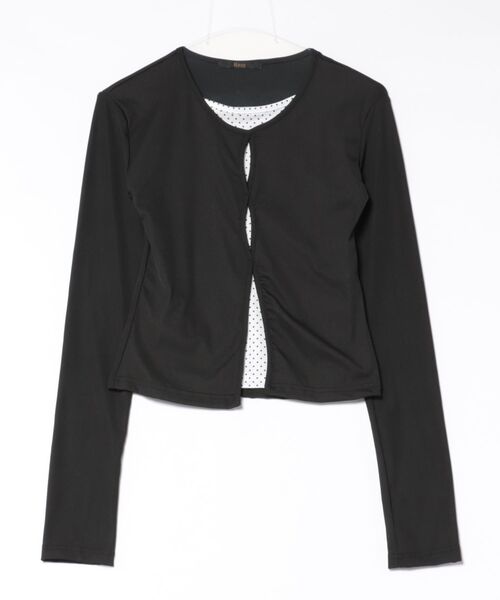 Ritzy（リッツィー）の「前身くり抜き フェイクレイヤード水玉トッド柄ロングスリーブ（Tシャツ/カットソー・レディース・ブラック・M/L/S）」の11枚目の写真