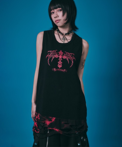BENDER TOKYO（ベンダートウキョウ）の「［PSYCHO☆NATION サイコネーション］グラフィック プリント ダメージ レイヤード タンクトップ（タンクトップ・メンズ・ブラック×レッド/ブラック×ブラック/ホワイト×ホワイト・L/M）」の3枚目の写真