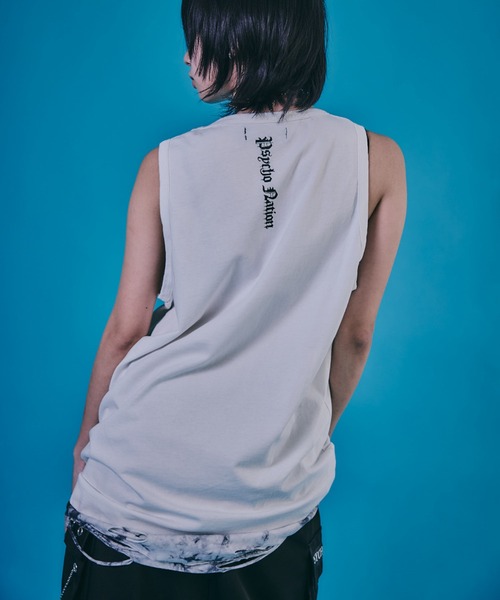 BENDER TOKYO（ベンダートウキョウ）の「［PSYCHO☆NATION サイコネーション］グラフィック プリント ダメージ レイヤード タンクトップ（タンクトップ・メンズ・ブラック×レッド/ブラック×ブラック/ホワイト×ホワイト・L/M）」の6枚目の写真