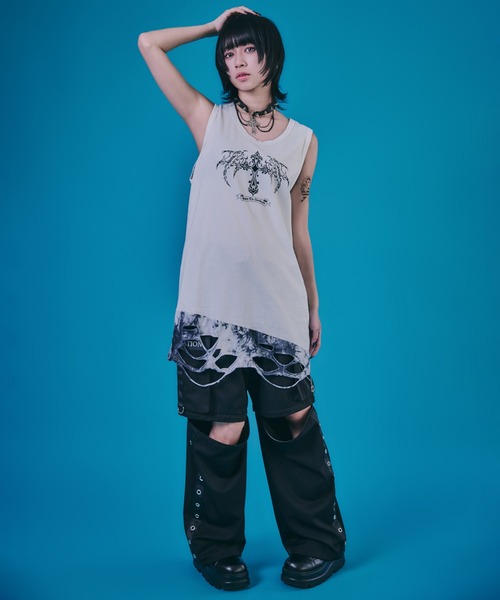 BENDER TOKYO（ベンダートウキョウ）の「［PSYCHO☆NATION サイコネーション］グラフィック プリント ダメージ レイヤード タンクトップ（タンクトップ・メンズ・ブラック×レッド/ブラック×ブラック/ホワイト×ホワイト・L/M）」の15枚目の写真
