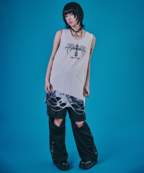 BENDER TOKYO（ベンダートウキョウ）の「［PSYCHO☆NATION サイコネーション］グラフィック プリント ダメージ レイヤード タンクトップ（タンクトップ・メンズ・ブラック×レッド/ブラック×ブラック/ホワイト×ホワイト・L/M）」の14枚目の写真