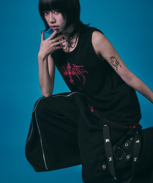 BENDER TOKYO（ベンダートウキョウ）の「［PSYCHO☆NATION サイコネーション］グラフィック プリント ダメージ レイヤード タンクトップ（タンクトップ・メンズ・ブラック×レッド/ブラック×ブラック/ホワイト×ホワイト・L/M）」の12枚目の写真