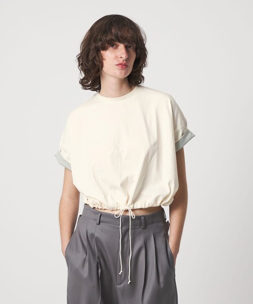 6(ロク)の「<6(ROKU)>コットン ドローストリング ショートスリーブ トップス(Tシャツ/カットソー・レディース・ワイン/ホワイト・FREE)」の2枚目の写真