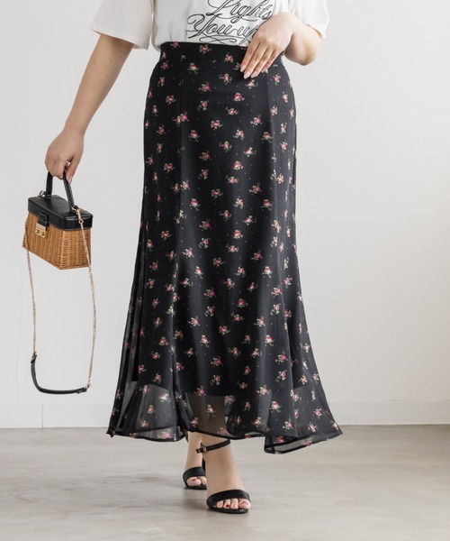 CLETTE(クレット)の「CLETTEオリジナルシアー花柄ロングスカート(スカート・レディース・アイボリー/ブラック/ベージュ・LL/4L/3L)」の3枚目の写真