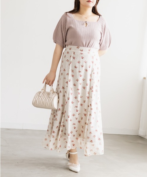 CLETTE(クレット)の「CLETTEオリジナルシアー花柄ロングスカート(スカート・レディース・アイボリー/ブラック/ベージュ・LL/4L/3L)」の5枚目の写真