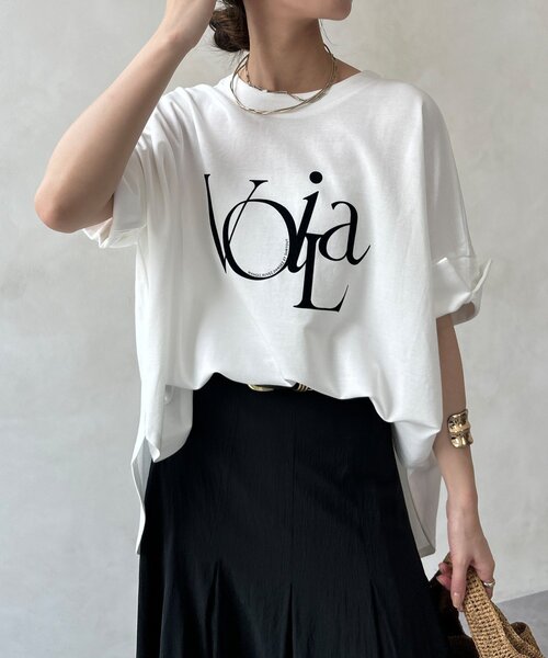 DouDou(ドゥドゥ)の「【WEB限定】ポンチョロゴTEE(Tシャツ/カットソー・レディース・チャコールグレー/オフホワイト/ライトグレー・FREE)」の2枚目の写真