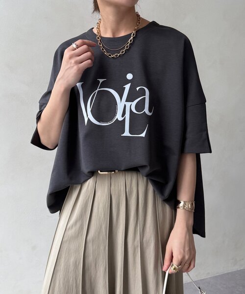 DouDou(ドゥドゥ)の「【WEB限定】ポンチョロゴTEE(Tシャツ/カットソー・レディース・チャコールグレー/オフホワイト/ライトグレー・FREE)」の16枚目の写真