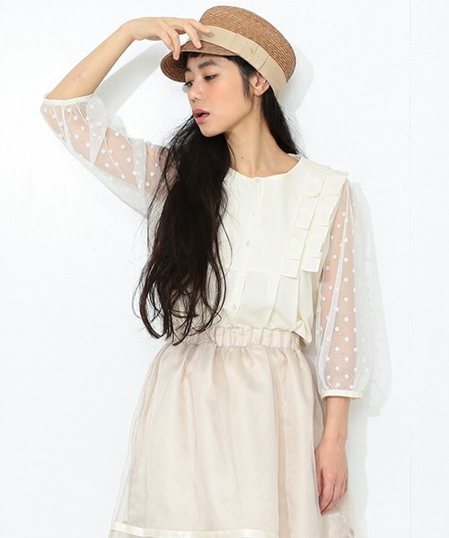 CAROLINA GLASER(カロリナ グレイサー)の「CAROLINA GLASER / フリルブラウス(シャツ/ブラウス・レディース・ブラック/クリーム・ONE SIZE)」の1枚目の写真