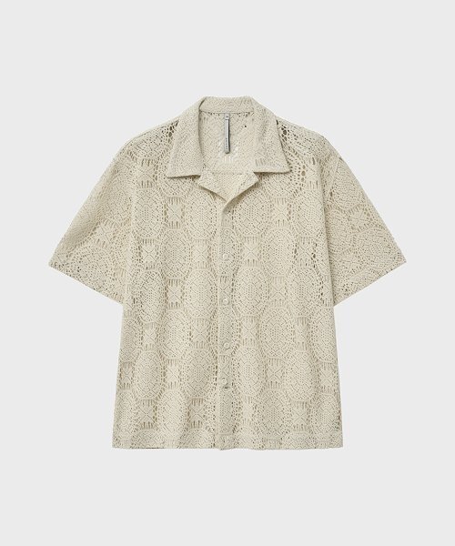 NOIRER（ノイア）の「ジャカードオープンカラー ハーフシャツ (ベージュ)（シャツ/ブラウス・メンズ・その他・48/50）」の2枚目の写真